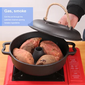 Padella per patate dolci tostate in ghisa con coperchio per arrosto per picnic, campeggio, patio, cortile 1