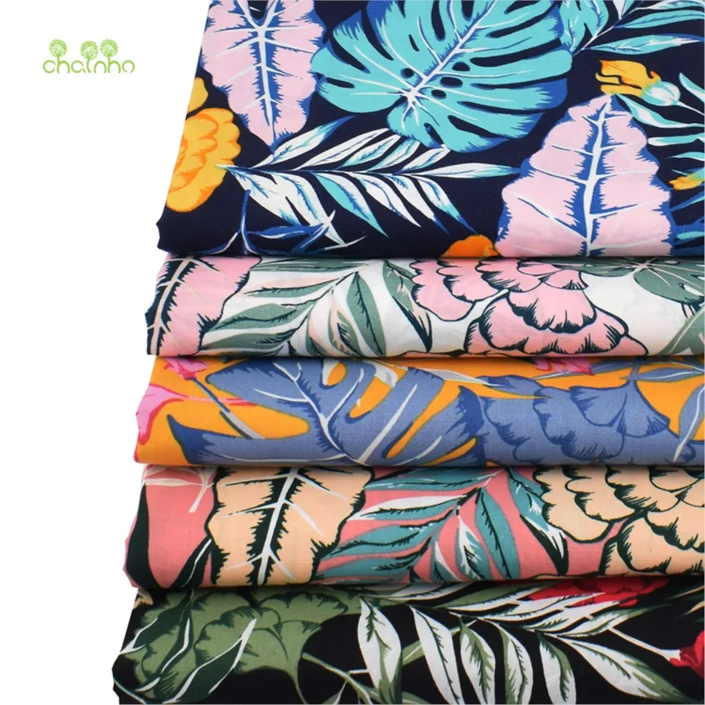 Chainho,Printed Plain Weave Cotton Poplin Fabric,Patchwork Cloth,DIY Sewing Quilting Material,Floral Series,3 Designs,15PC94