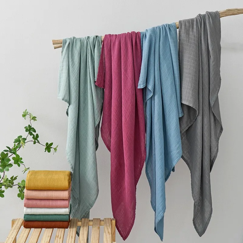 Solid Color 120x110cm Bamboo Cotton Baby Muslin Swaddle 2 Layers Gauze Newborn Swaddle Wrap Kids Outing Strolling Cover