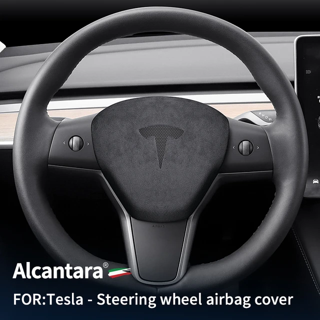 Kfz-Innen lenkrad Horn Airbag Abdeckung Alcantara Wildleder modifiziert für  Tesla Modell 3 y dekorative Accessoires