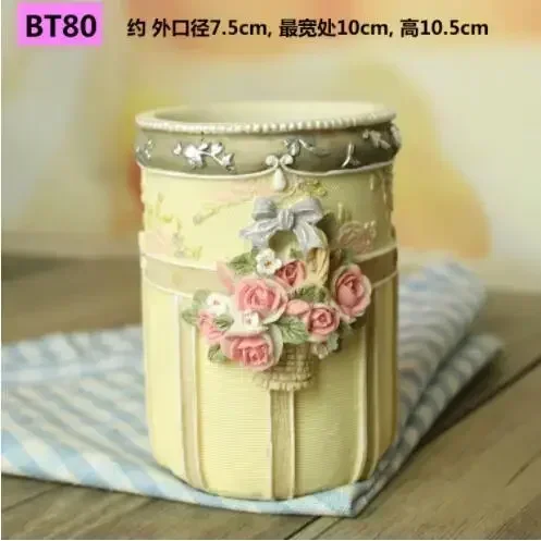 

Cosmetic Makeup Bucket Desktop Embossed Resin Tube Organizer Box Brush Storage