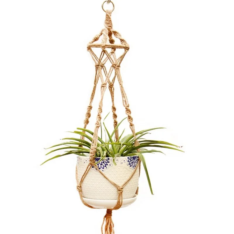 Flower Pot Hemp Rope Hanging Net Straw Macrame Plant Hanger Flower Pot Garden Holder Legs Hanging Rope Basket Balcony Decor flower pot plant hanger hanging basket organizer