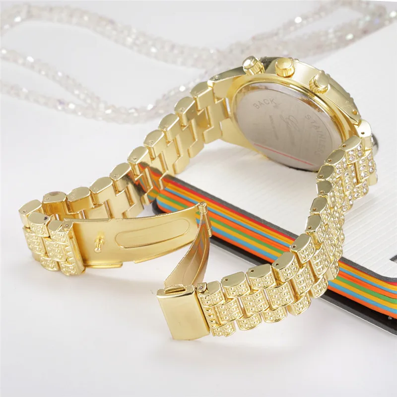 Hip Hop Diamond Brand Luxury Watches For Male Fashion Casual Alloy Band Golden Quartz Vintage Watch Relojes Lujo Marcas Men 2024