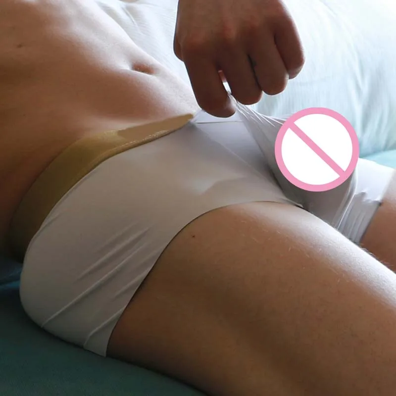 Men Boxer Lingerie Breathable Thin Ice Silk Underwear Sexy Bulge Front Open Penis Large Pouch Men Boxershorts Solid Male Panties 2