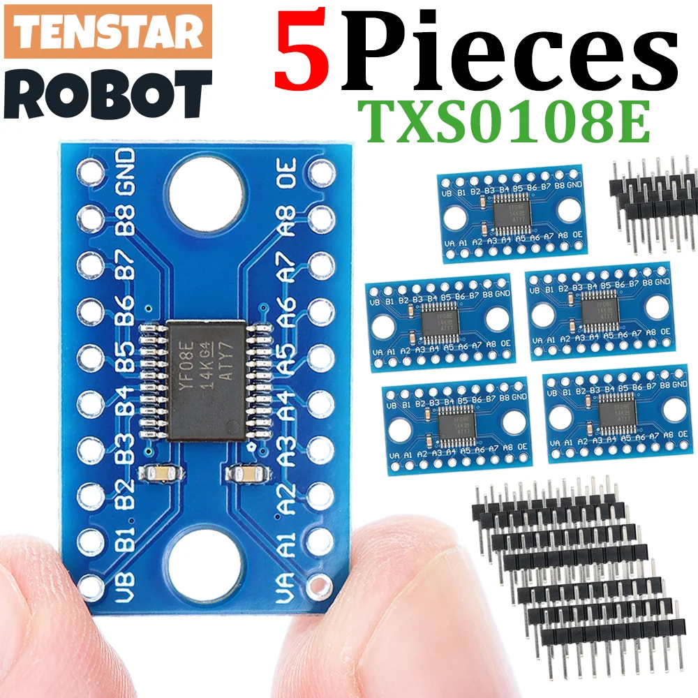 TENSTAR 5 Stück TXS0108E Modul 8-Kanal-Logikpegelwandler Bidirektionaler Hochgeschwindigkeits-Vollduplex-Shifter 3,3 V 5 V TXS0108