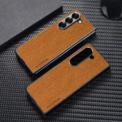 Elegant Leather Wood Grain Protective Case - Simple, Lightweight, and Durable Design - Galaxy Z Fold 7 (Orange)