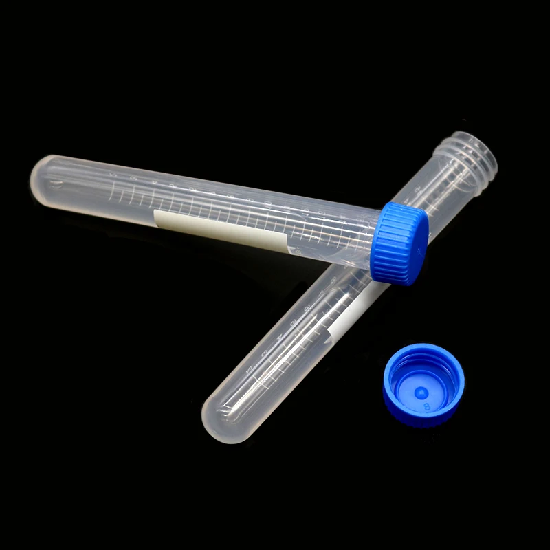 10 Pieces 15ML Plastic Scale Spiral Blue Lid Round Bottom Centrifuge Tube Container Science Laboratory Analysis Test Tube