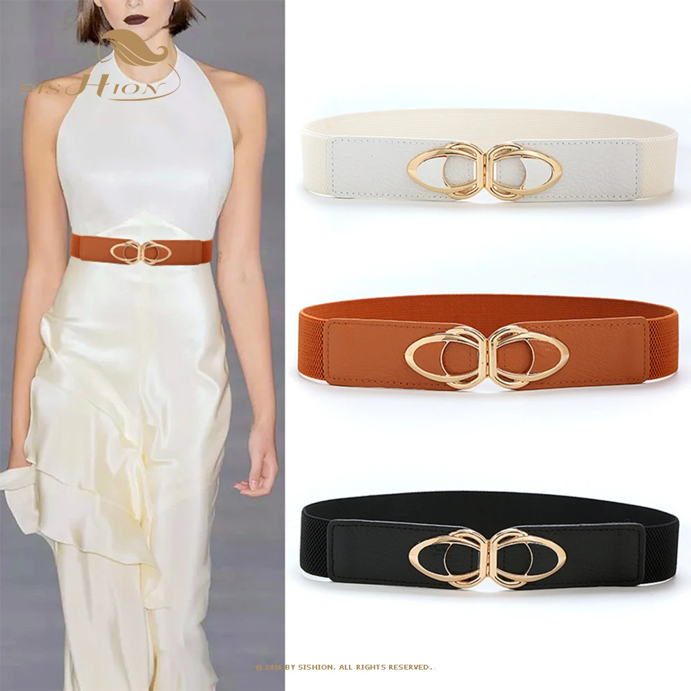 

Female Fashion Black Waistband 64cm Pu Leather Metal Buckle Elastic Belt Plus Size Stretch ремень женский For Dress Coat SCB0071