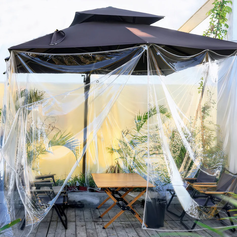 QHLTY Outdoor Clear Tarp Curtain With Rustproof Grommets, Plastic Partition Screen For Pergola, Porch, Gazebo, Customizable(8'x15'/2.5x4.5m