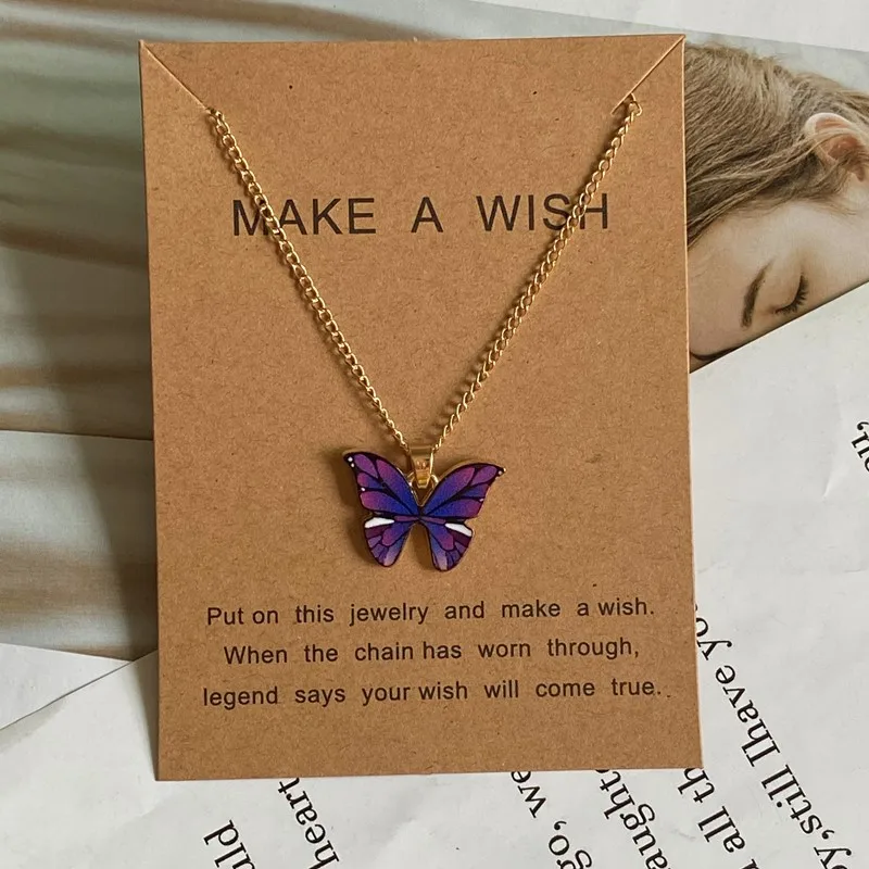 Fashion Romantic Butterfly Necklace for Women Girl Blue White Orange Color Animial Design Choker Neck