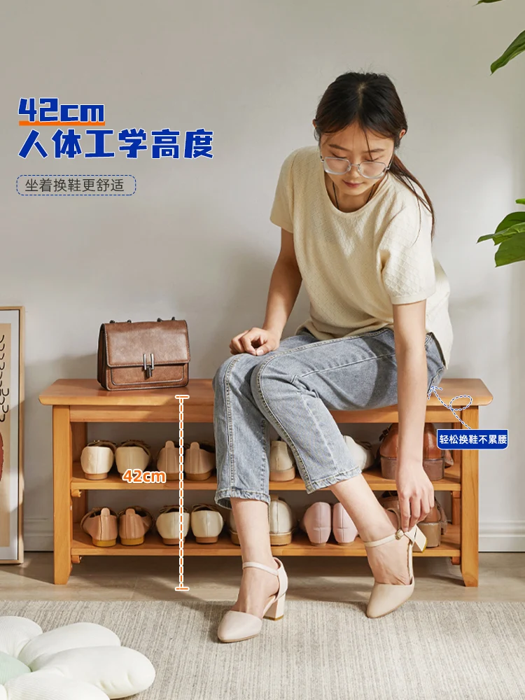 

Hxl Nordic Solid Wood Shoe Changing Stool Can Sit Shoe Cabinet Integrated Shoe Rack Hallway Footstool