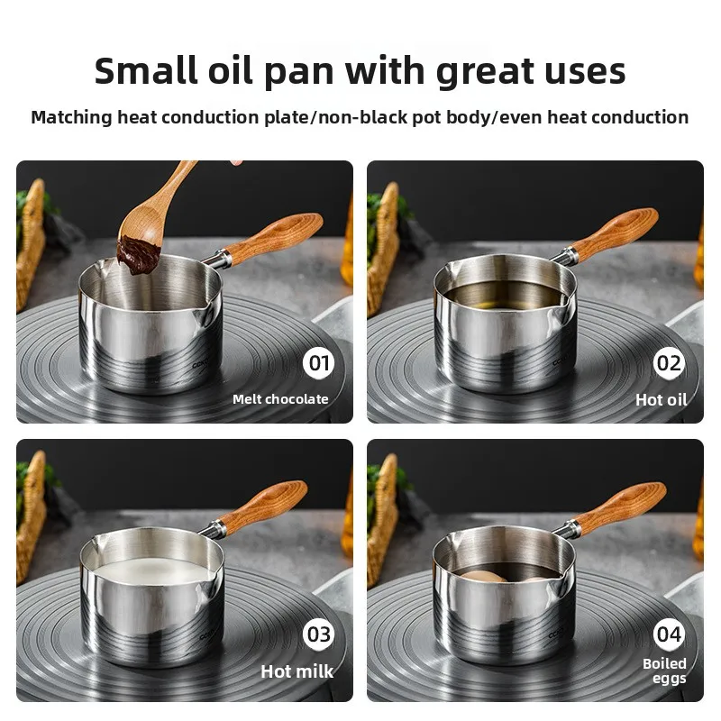 304 Stainless Steel Mini Soup Pot with Wooden Handle Condiment Sauce Pan Small Saucepan for Making Sauces Heating Milk Kitchen