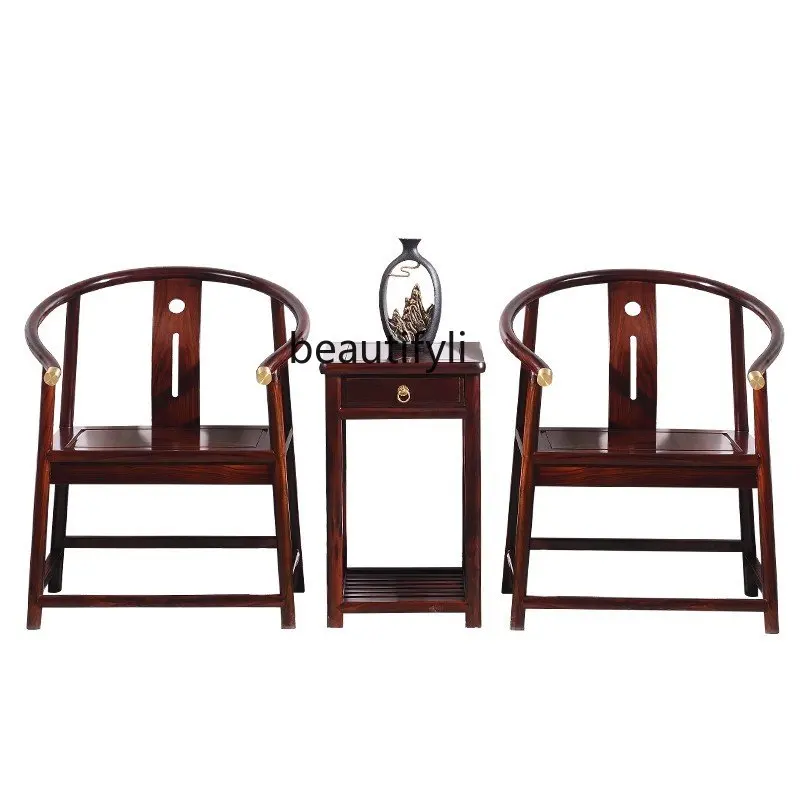 

Rosewood Indonesian Black Wood round-Backed Armchair Three-Piece Set Dalbergia Latifolia Armchair Palace Chair Leisure Chair