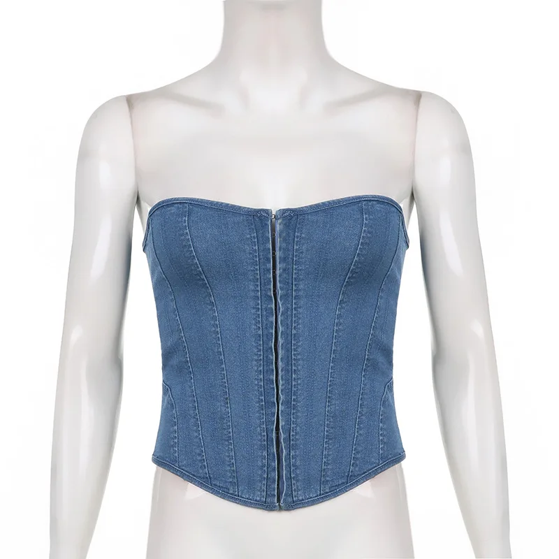 PixieKiki Lace Up Bandage Denim Corset 