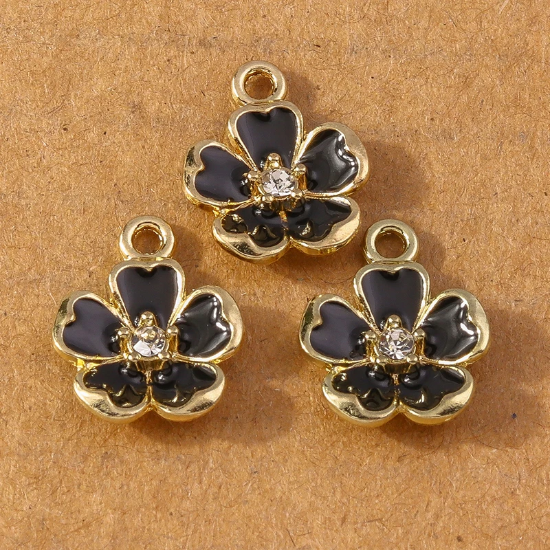 10 Stück Niedliche Emaille-Blumen-Anhänger für Schmuckherstellung Halsketten Ohrringe Armbänder DIY Zubehör – Detail 8