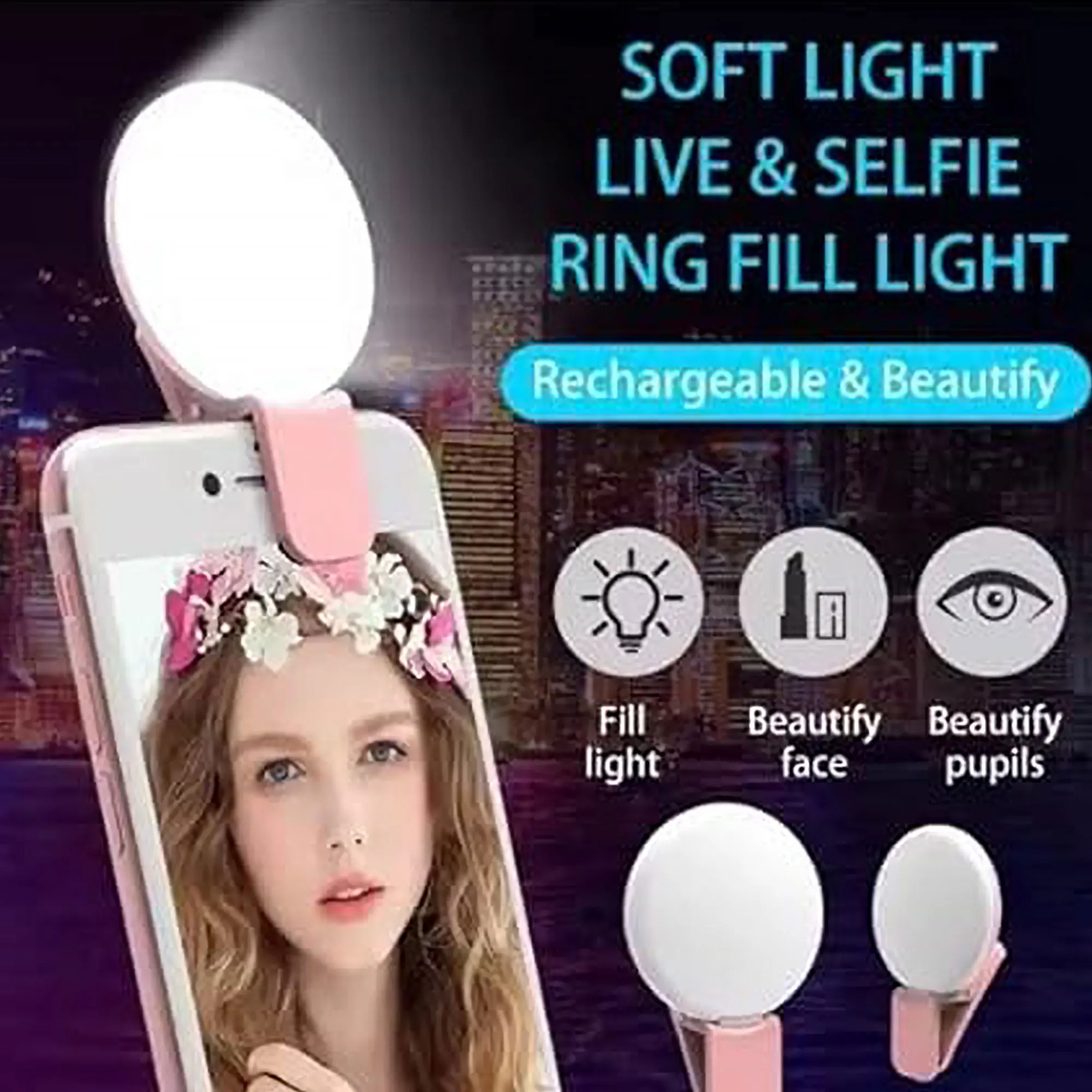 ضوء حلقة سيلفي LED قابل لإعادة الشحن، ضوء هاتف بمش...