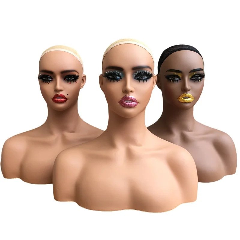 

PVC Female Mannequin Head with Shoulder Dummy Head for Wigs and Necklace Display European and American Makeup Model Props