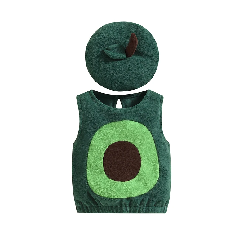 

BeQeuewll Baby Boys Girls Cute Avocado Costume Sleeveless Patchwork Vest with Hat Cosplay Halloween Clothes For 0-24 Months