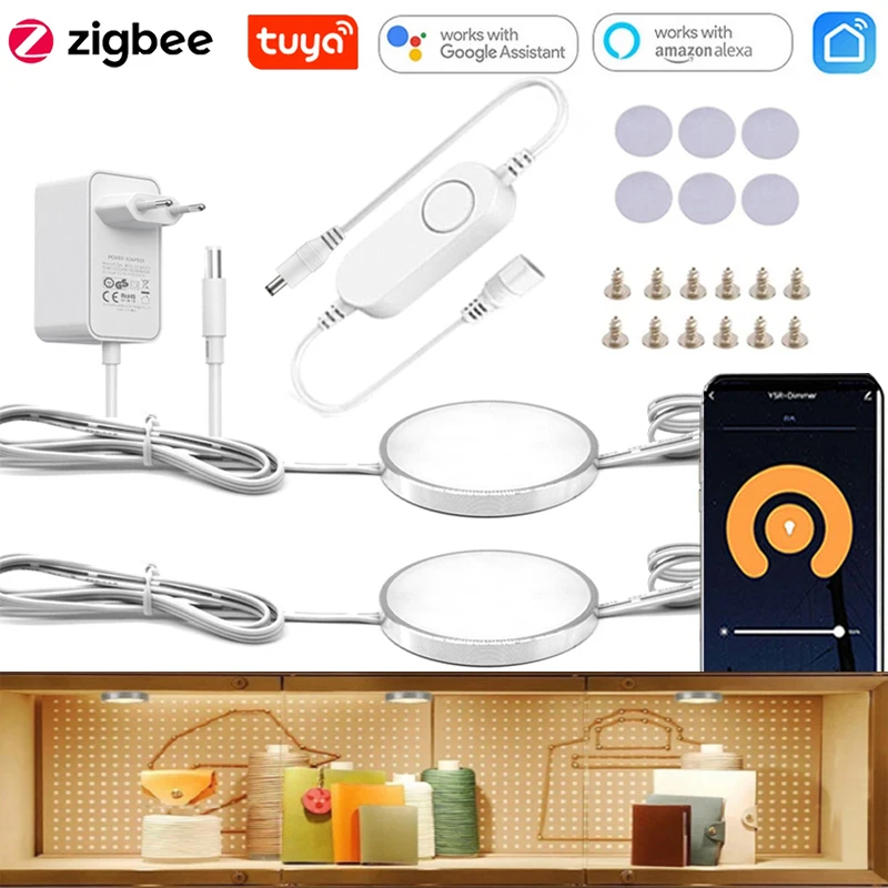 

Zigbee 3,0, круглая лампа для шкафа, внешняя фотолампа, белый/теплый белый свет, круглая лампа для шкафов и шкафов
