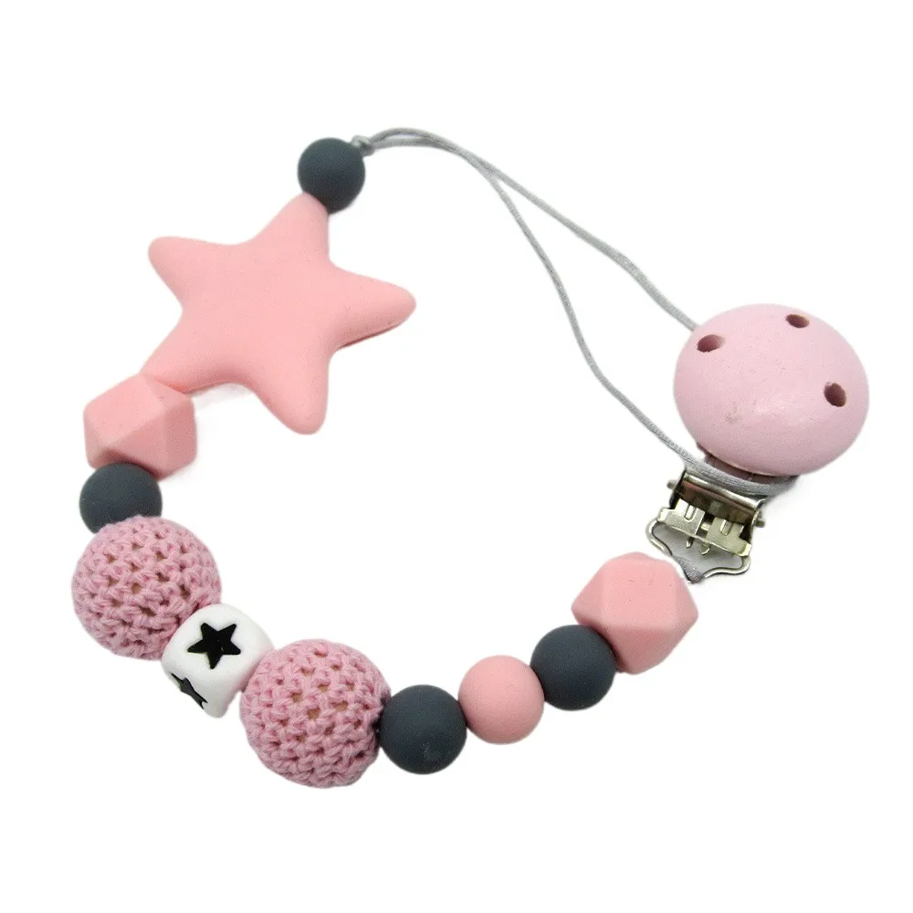 Star Silicone Baby Pacifier Clip, Infant Pacifier Holder Leash, Cute Star-Shaped Dummy Chain Teething Toy for Newborns Toddlers