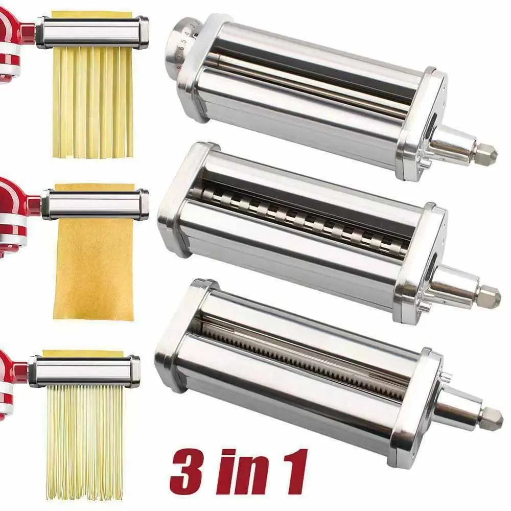 3 IN 1 3 Types Pasta Marker Machine- Pasta Roller Machine Attachment Set Stainless Steel For KitchenAid Stand Mixers