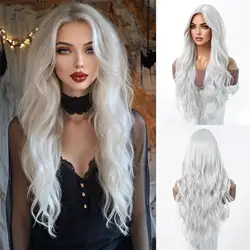 Elegant Silver White Long Curly Synthetic Wig (#1)