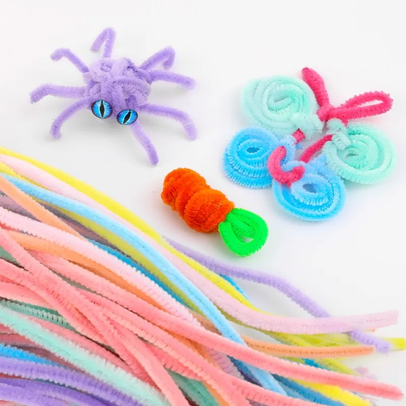 10-100PCS Chenille Stems Colorful Plush Tinsel Sticks Pipe Cleaner Crafts Kids Educational Toys Creative Handmade DIY Supplies Chenille Pipe Cleaners Craft Supplies Chenille Craft Supplies