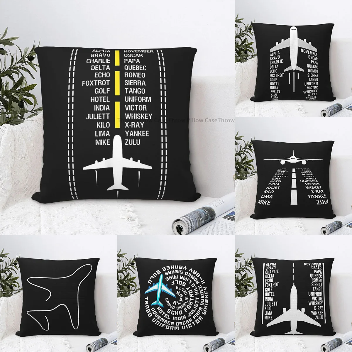 PinyinLetterFlightGiftAircraftPilotPrintSofaCushionCover