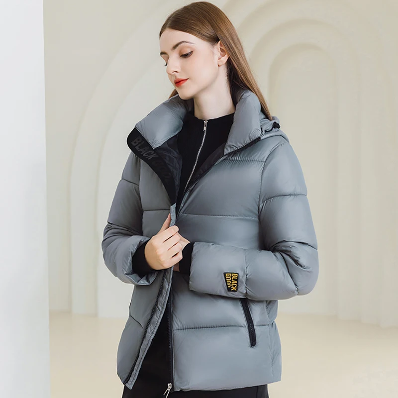 

Woman Parkas Short Thick Warm Cotton Jacket Fashion Female Padded Coat Solid Color Hooded Winter Clothes