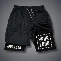 Brand new men's custom tight shorts, gym sports shorts, their logo, quick drying double-layer custom sports shorts 1