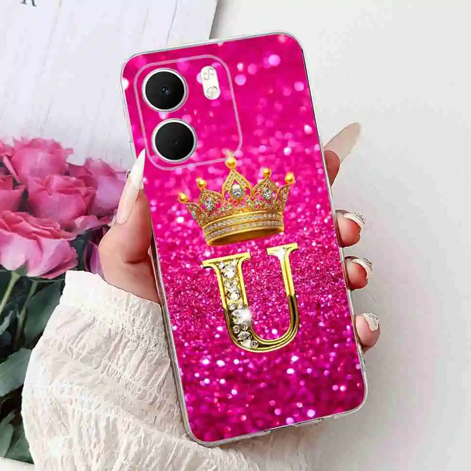 Fashion Flower Crown Soft Silicone TPU Phone Case Cover, A-Z Alphabet Design