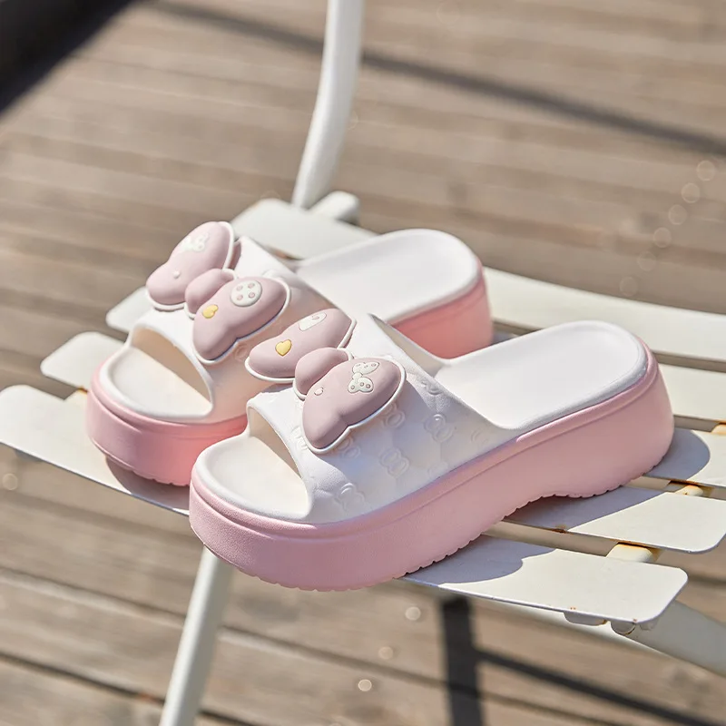 New indoor pink bowknot slipper ladies summer kawaii slides women's beach flip flops soft cloudy house slippers woman platform