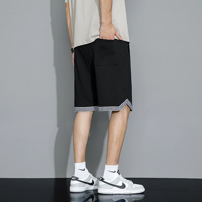 Safari Style Drawstring Loose Casual Shorts Men's Clothing Striped Spliced Pockets Summer Youthful Vitality Straight Knee Pants