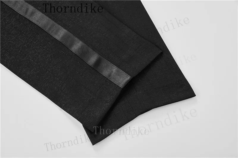 Thorndike Men Fashion Marrige Shawl Collar Striped Black Suits Jacket Trousers Male Business Casual Wedding Blazers Coat Pants