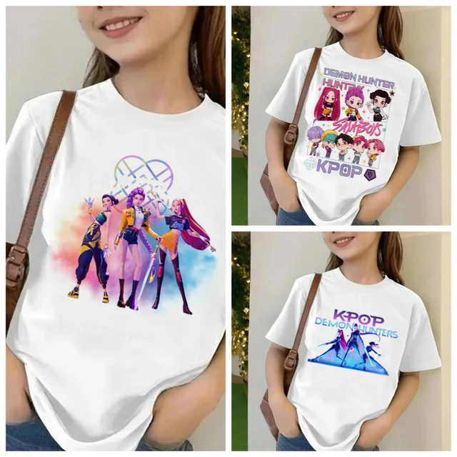 Movie KPop Demon Hunters T-shirt Summer Short Sleeve Tee for Children Casual Loose Girl Boy Graphic Printed Tops 1