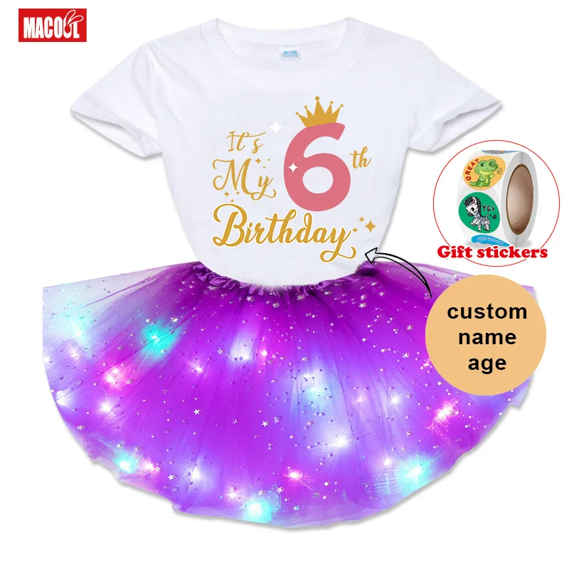 

Girl Dress Party Birthday Outfit for Girls Cute Tutu Dress Girl Birthday Party 3Pc Kids T-shirt+Girls' Skirt+Children's Stickers