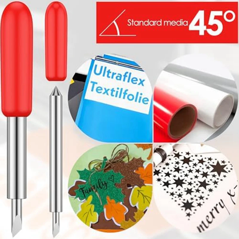 A43F-46Pcs Vinyl Cutter Blades 30&deg; 45&deg; 60&deg;Plotter Cutting Blades With Holder Base Hardness Lettering Blade Replacement Set