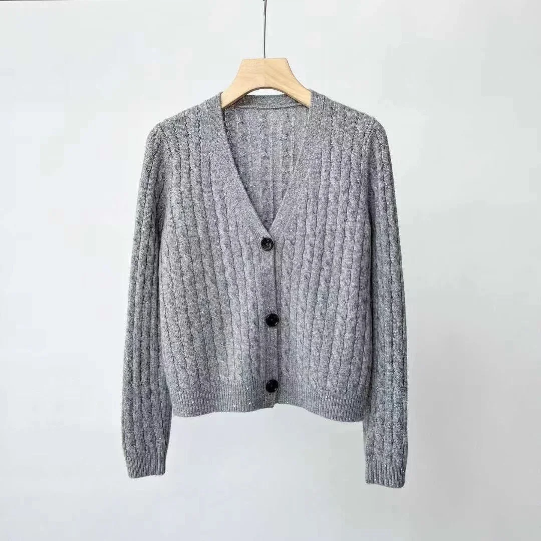 

Autumn and Winter New 2023 Twist Sequin Round Neck Three-piece Cardigan / Vest / Bottoming Sweater