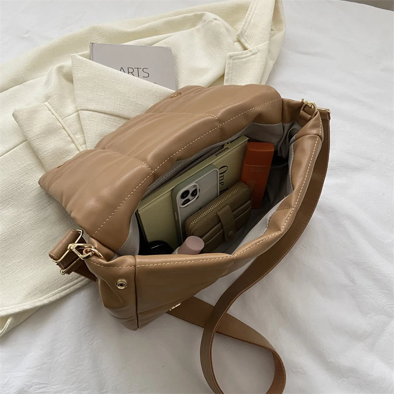 Fashion Padded Women Shoulder Bags Designer Brand Quilted Handbag Luxury Pu Leather Crossbody Bag Large Totes