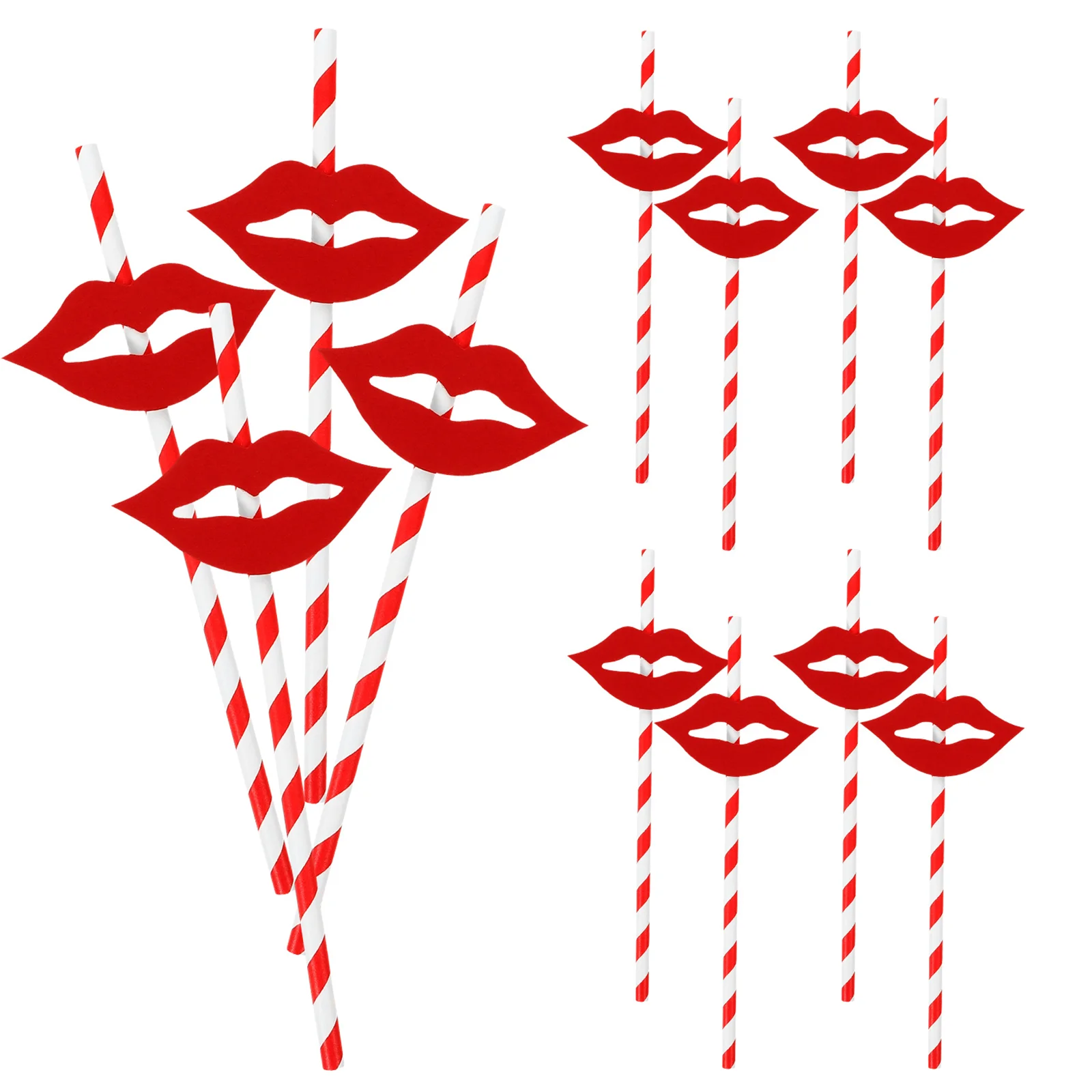 40 PCS Red Lip Straw Long Straws Paper Reusable Funny Party Supplies Smoothie Cocktail