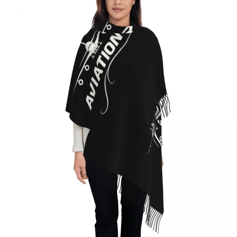 

Aviation Lover Scarf Wrap for Women Long Winter Fall Warm Tassel Shawl Unisex Airplane Pilot Aviator Air Fighter Scarves