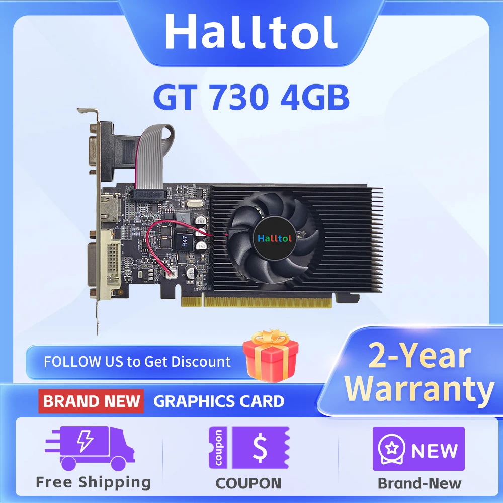 

Halltol GT 730 4GB Card Bran New Graphics Video GPU Gaming Cards GDDR3 VGA DVI NVIDIA GeForce GT730 4 GB