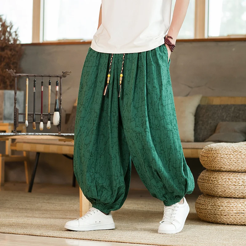 Pants Men Japanese Kimono Traditional Mens Cotton Linen Wide-leg Pants Japanese Samurai Casual Loose Hip Hop Men Yukata Trousers