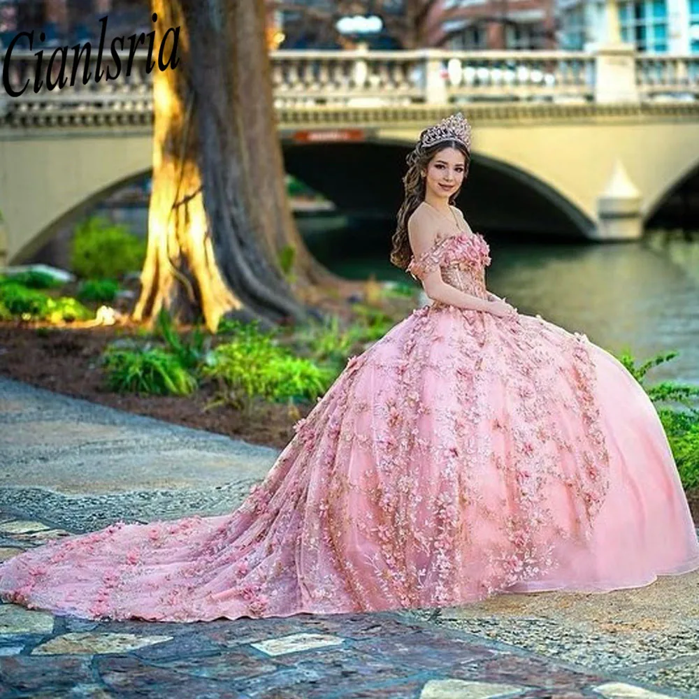 

Sparkly Quinceanera Dresses Appliques Flower Sweet 15 16 Years Birthday Party Prom Dress Pageant Miss Gala Custom Made
