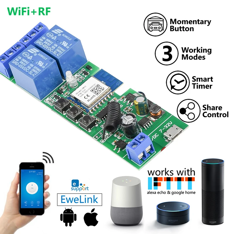 Ewelink-módulo de Relé Wifi Ewelink Canais 5v sem Fio Casa Inteligente Interruptor de Controle Remoto com rf 433mhz Alexa Google Home dc 732v - Image 4