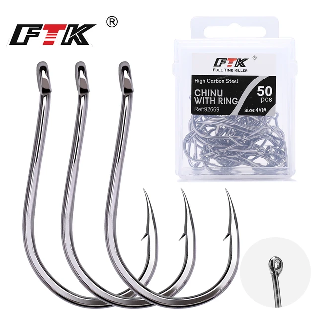 FTK 50-100Pcs High Carbon Steel Fishing Hook Accessories CHINU Circle Eyed  Carp Fishing Hooks Japan Fishhook Single Worm Hook