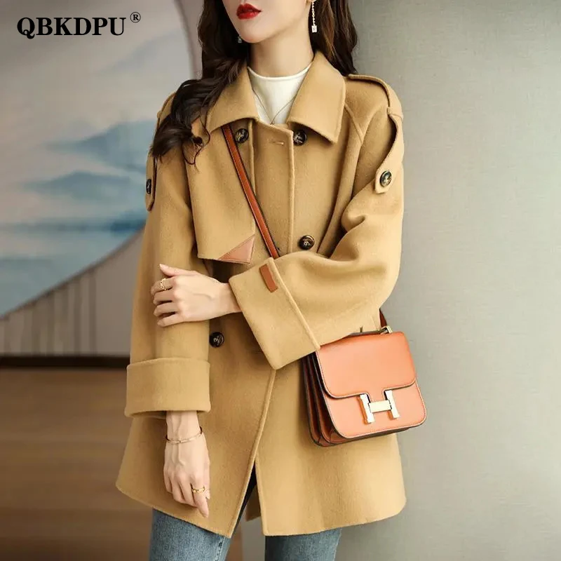 

Elegant Design Double Breasted Woolen Coat Office Lady Korean Fashion Loose Wool Blends Jacket Streetwear Casual Casaco Feminino