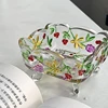High Quality Good Looking Relief Painted Glass Square Plate Glass Fruit Bowl Snack Plate 1