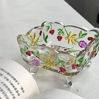High Quality Good Looking Relief Painted Glass Square Plate Glass Fruit Bowl Snack Plate 1