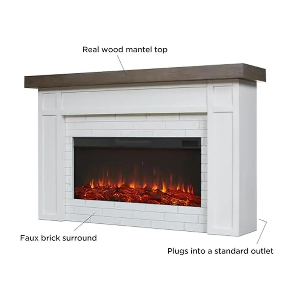 Landscape Electric Fireplace Mantel Insert Heater Remote Control 6ft Power Cord Realistic Log Flames Adjustable Thermostat Timer 3